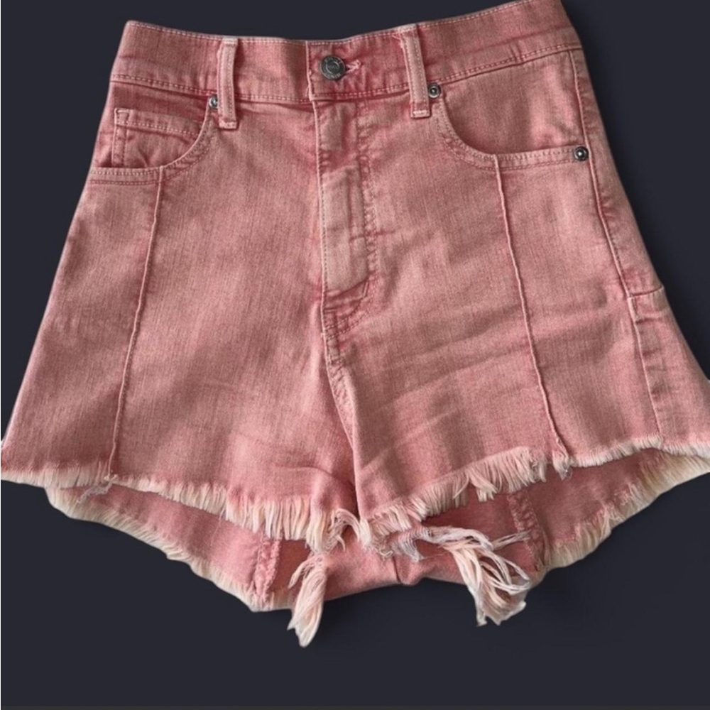 REVICE Pink High-Rise Denim Shorts with Frayed Hem
